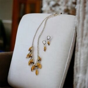 Emily Ray Demi-Parure Earrings Necklace 925 Silver Glass Bicone Beads Signed